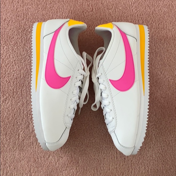 nike cortez pink and yellow